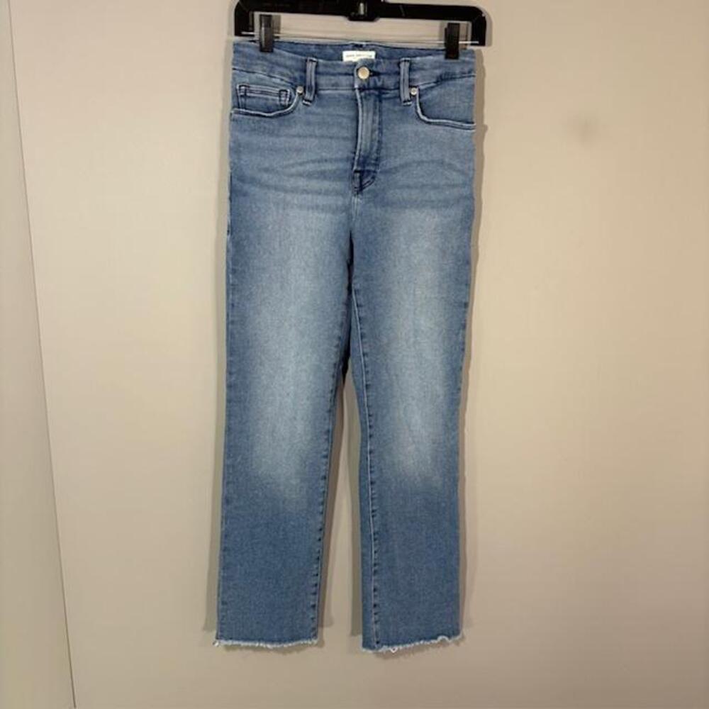 Good American Jeans Womens 2/26 Blue Med Wash Slim Straight Crop 26x26 Denim